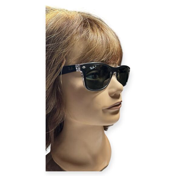 Ray-Ban RB 2132 Polarized Sunglasses Matte Black/Transparent Frame Green Lenses - Picture 10 of 11